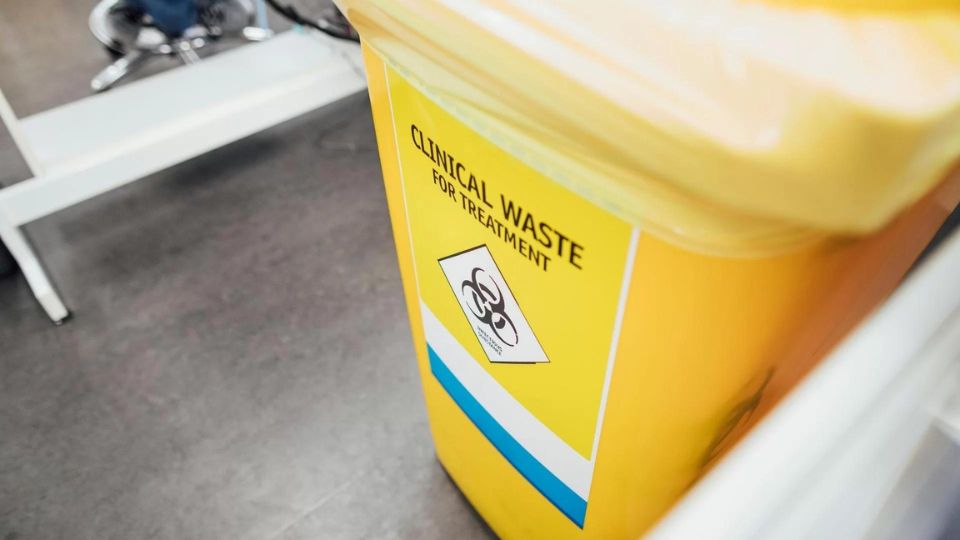 Yellow clinical waste bin