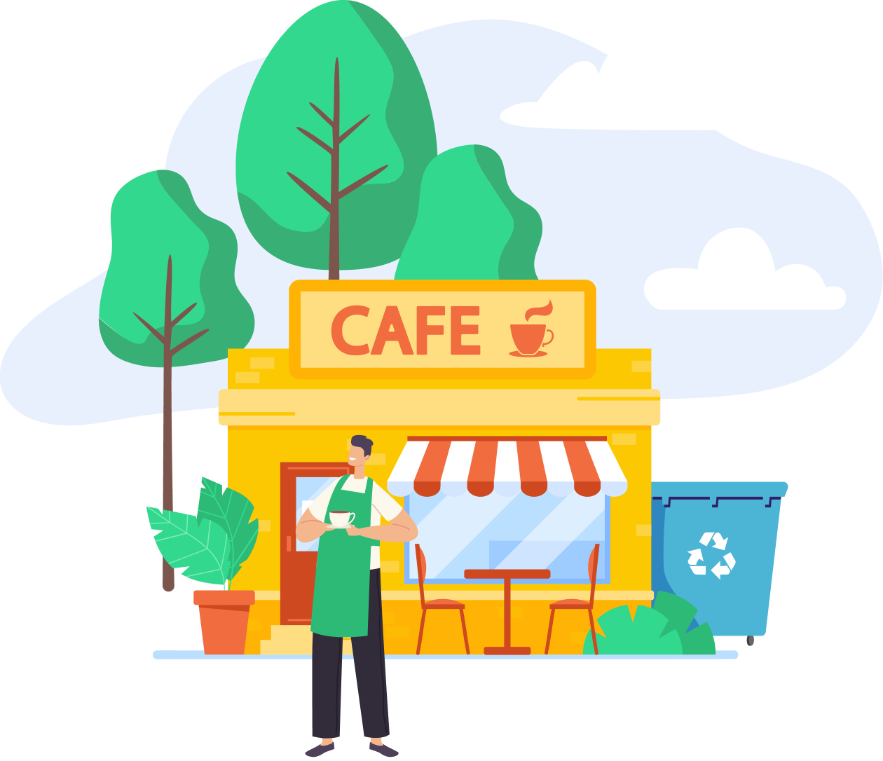 Cafe business waste bin illustration