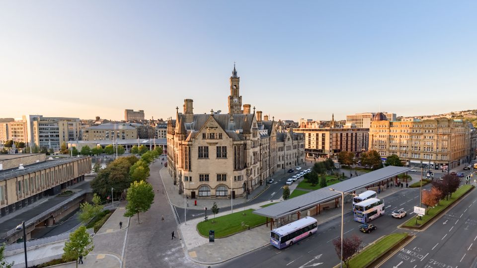Aerial view of Bradford city centre.