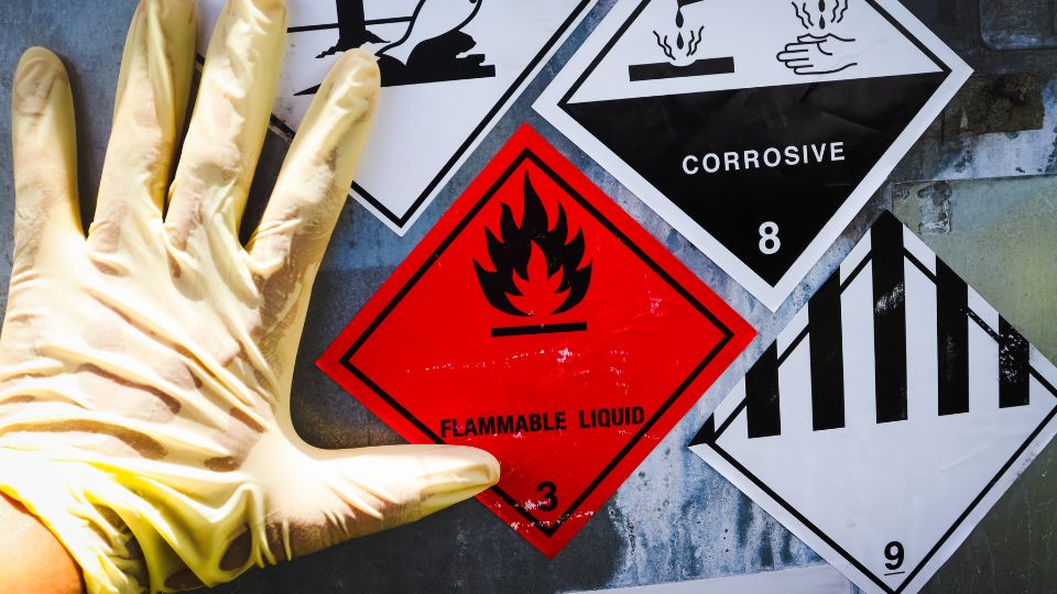 photograph of hazardous waste stickers