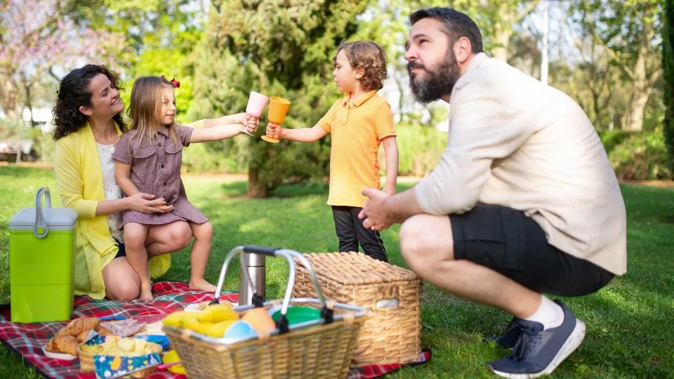 Family at a picnic in a park