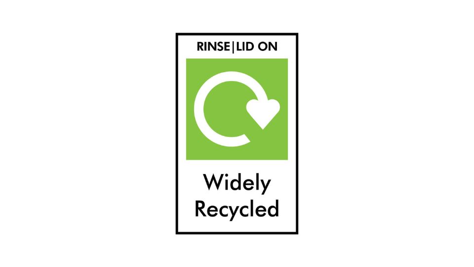 Rinse with lid on and recycle symbol