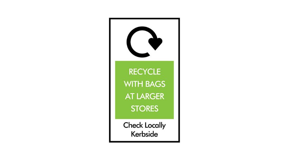 Recycle with bags at larger stores logo/symbol