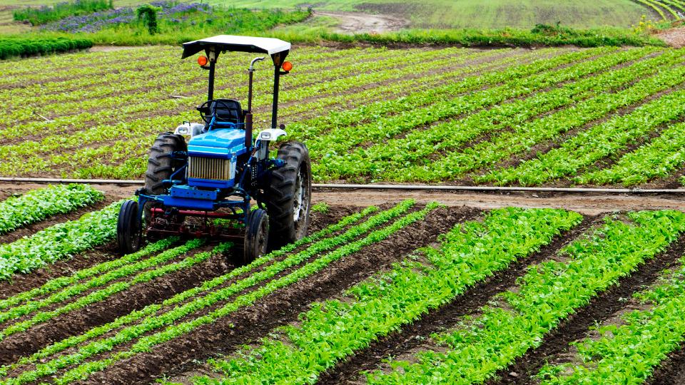 photograph of a tractor working in a field 