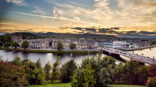 Inverness city with sunset