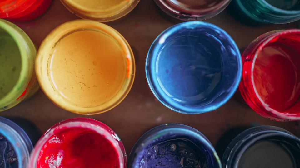 Multi coloured paint pots
