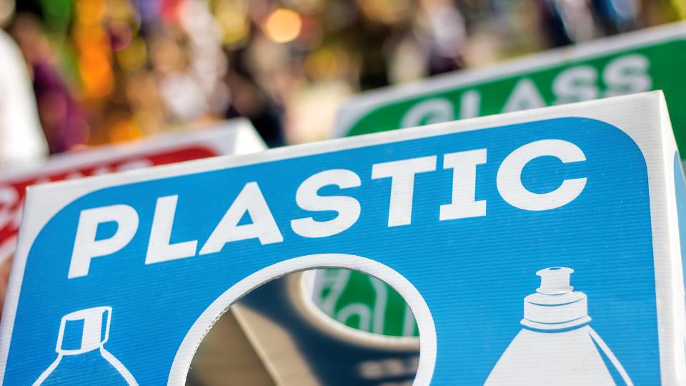 Plastic waste bin at a festival