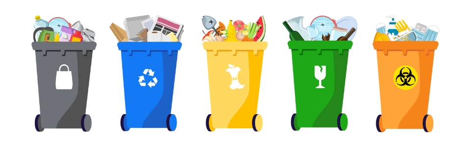 Waste types bins