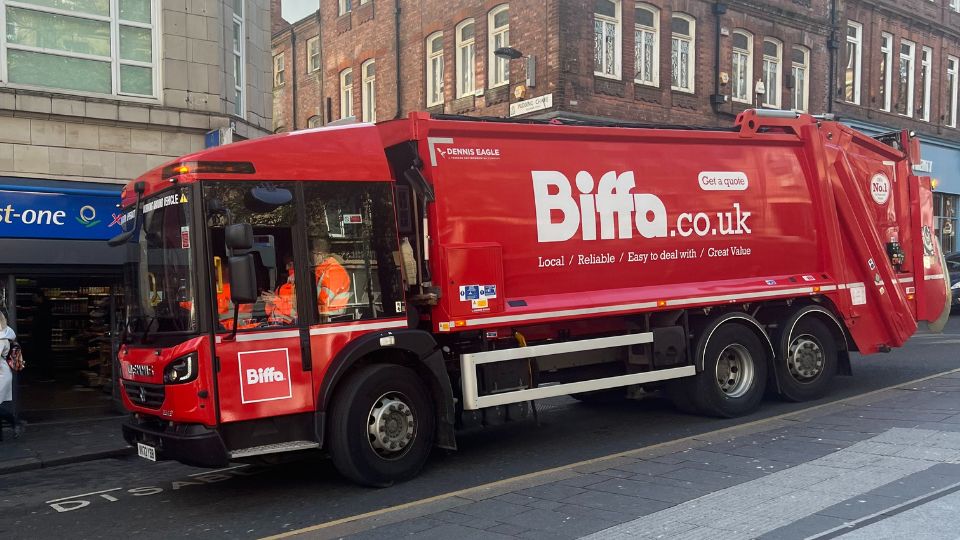 Red biffa bin lorry