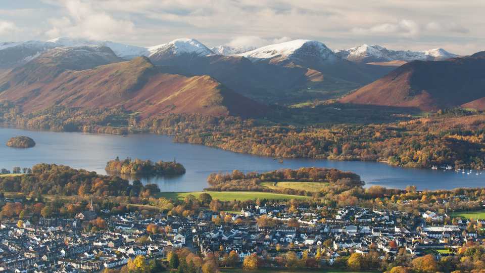 Keswick with snow capped Scafell in background